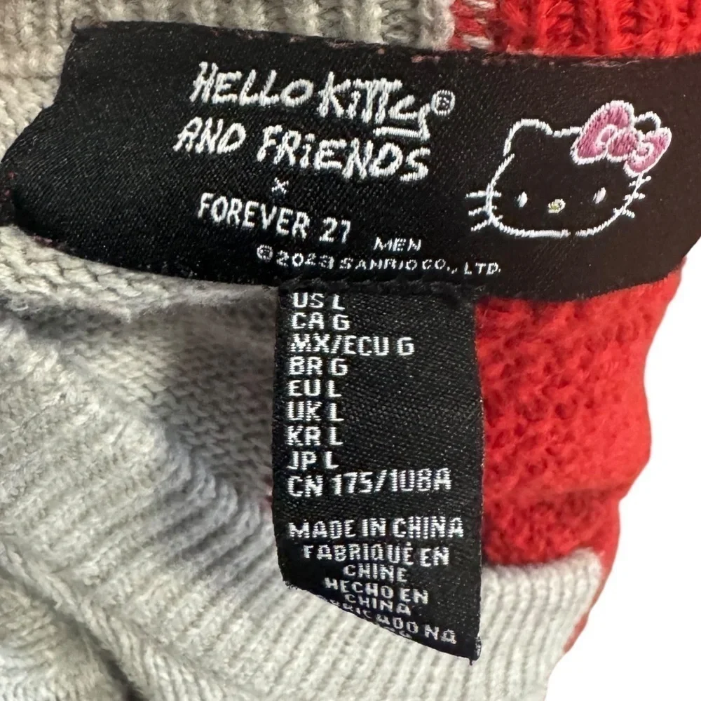 Hello Kitty Forever 21 Cable Knit Sweater HTF Colorblock Women’s Sz L Men’s M